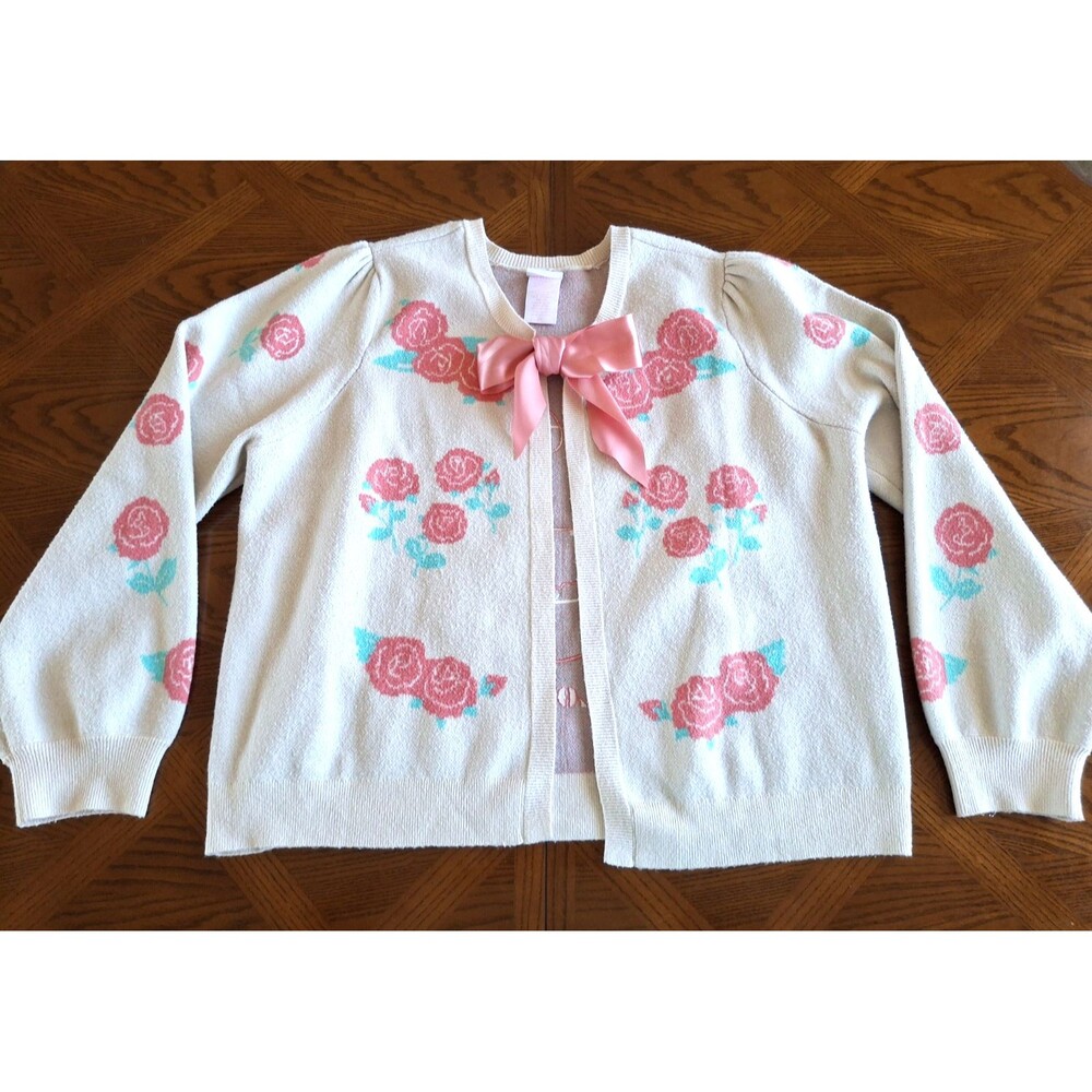 Womens Hello Kitty Sanrio Floral Tie Cardigan Embroidered Sweater Retro Size 3XL